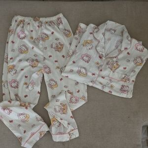 Hello Kitty Pink and Yellow Printed Cotton Pajama Set